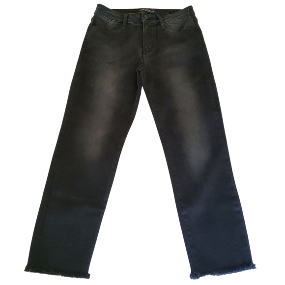 New Just Black Denim Distressed Fray Hem Capri Crop Black Jeans Size 29 - Picture 2 of 10